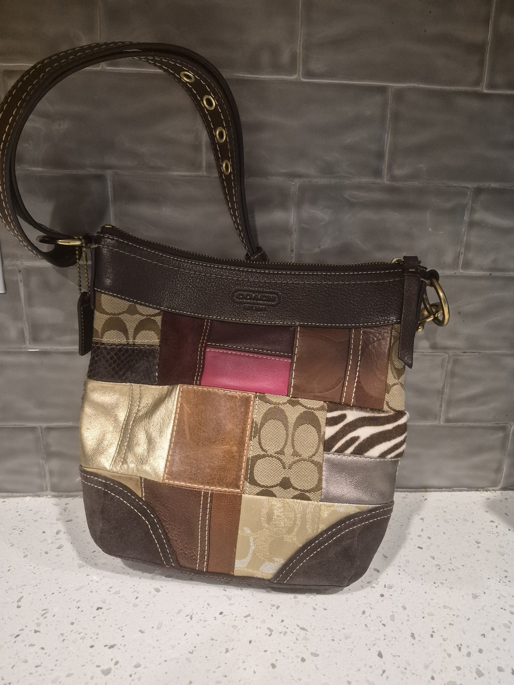 Coach Patchwork Leather Crossbody Bag - Brown Multi